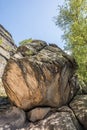 Giant rock lies upon rockfall in the countryside in the region of Pfaffenstein in Germany