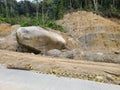 Giant rock beside road after landfall forest Royalty Free Stock Photo