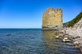 Giant sail-like rock named Parus on Black Sea coast of Caucasus Mountains, Gelendzhik, Russia. Royalty Free Stock Photo