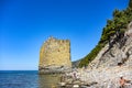 Giant sail-like rock named Parus on Black Sea coast of Caucasus Mountains, Gelendzhik, Russia. 2021. Royalty Free Stock Photo