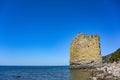 Giant sail-like rock named Parus on Black Sea coast of Caucasus Mountains, Gelendzhik, Russia. 2021. Royalty Free Stock Photo