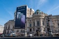 Giant Samsung Galaxy S23 Series billboard on the side facade of the Opera Garnier of Paris, France