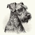 Giant Schnauzer dog, engraving style, close-up portrait, black and white drawing, cute pet Royalty Free Stock Photo