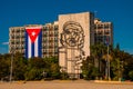 Giant sculpture of Che Guevara on facade of Ministry of Interior at Plaza de la Revolucion. Revolution Square in Vedado district o