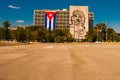 Giant sculpture of Che Guevara on facade of Ministry of Interior at Plaza de la Revolucion. Revolution Square in Vedado district o