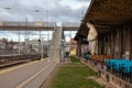 Giant Sculpture and Empty Platform at Vilnius Train Station, Lithuania, on a Cloudy Spring Day 2024 Royalty Free Stock Photo