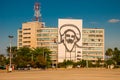 Giant sculpture of Fidel Castro on facade of Ministry of Interior at Plaza de la Revolucion. Revolution Square in Vedado district