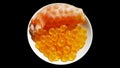 Giant sea catfish roe, arius thalassinus, fish eggs on plate with path clipping masks Royalty Free Stock Photo