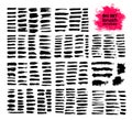 Giant set of black brush strokes. Paint, ink, brushes, lines, grunge. Dirty artistic design elements, boxes, frames. Freehand Royalty Free Stock Photo