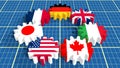 Giant seven members national flags on gears Royalty Free Stock Photo