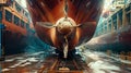 Giant ship propeller being serviced in a dry dock Royalty Free Stock Photo