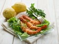Giant shrimp over lettuce
