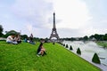 Giant soccer ball suspended on the Eiffel Tower during the UEFA