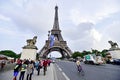 Giant soccer ball suspended on the Eiffel Tower during the UEFA