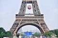 Giant soccer ball suspended on the Eiffel Tower during the UEFA