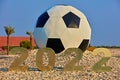 Giant soccer football sculpture soccer world cup Qatar