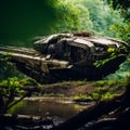 Giant spaceship abandoned in the ground in the middle of the swamp. Generative AI