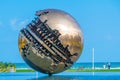 Giant sphere of A. Pomodoro in Pesaro, Italy