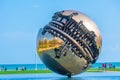 Giant sphere of A. Pomodoro in Pesaro, Italy