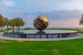 Giant sphere of A. Pomodoro in Pesaro, Italy