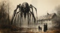 Giant Spider Monster Painting In Futuristic Victorian Style