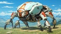 A giant spider sitting on top of a grass covered field. Generative AI image.