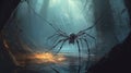 Giant spider weaving a web. Fantasy concept , Illustration painting
