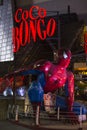 Giant Spiderman figure in front of Coco Bongo, Cancun