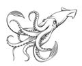 Giant Squid Engraving Illustration Royalty Free Stock Photo