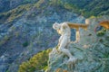 Giant statue of Monterosso al Mare carved in the rock, Cinque Terre National Park, Liguria region of Italy