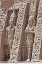 Giant statues of Ramses II and Nefertari at Abu Simbel temple Royalty Free Stock Photo