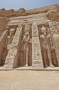 Giant statues of Ramses II and Nefertari at Abu Simbel temple Royalty Free Stock Photo