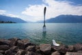 Giant steel fork in water of Geneva lake, Vevey, Switzerland Royalty Free Stock Photo