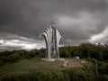 A giant steel sculpture called the Heart of Jesus on Mount Gordon near the village of Lupeni in Romania