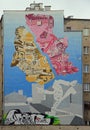 Giant street art murals on building walls in Warsaw, Poland. Royalty Free Stock Photo