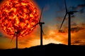 Giant sun and wind turbines Royalty Free Stock Photo
