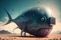 A giant surreal fish having mechanical parts with computational capability. generative AI