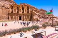 Caves in sandstones, columns and ruins of the ancient Bedouin city of Petra, Jordan