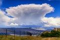 Giant thunderstorm cloud above solar power plant in Provance, Fr