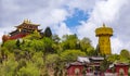 Giant tibetan prayer wheel and Zhongdian temple - Yunnan privince, China Royalty Free Stock Photo