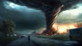 Giant Tornado destruction. Apocalyptic illustration, Royalty Free Stock Photo