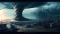 Giant Tornado destruction. Apocalyptic illustration, Royalty Free Stock Photo