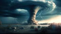 Giant Tornado destruction. Apocalyptic illustration, Royalty Free Stock Photo