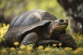 Giant Tortoise, (Geochelone nigra), the largest living species of tortoise, native to The Galapagos. generative AI