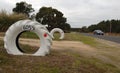 Giant tractor tyres make an impressive gateway to a country Victoria property