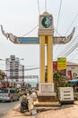 Giant traditional sign announcing Ochheuteal Beach in Sihanoukville Cambodia