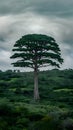 Giant tree stands tall amidst a verdant, sprawling landscape