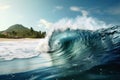 A giant tsunami wave arriving at a tropical beach created with generative AI technology Royalty Free Stock Photo