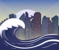 A giant tsunami wave hit the metropolis Royalty Free Stock Photo