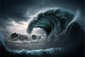 Giant tsunami waves, digital illustration painting artwork